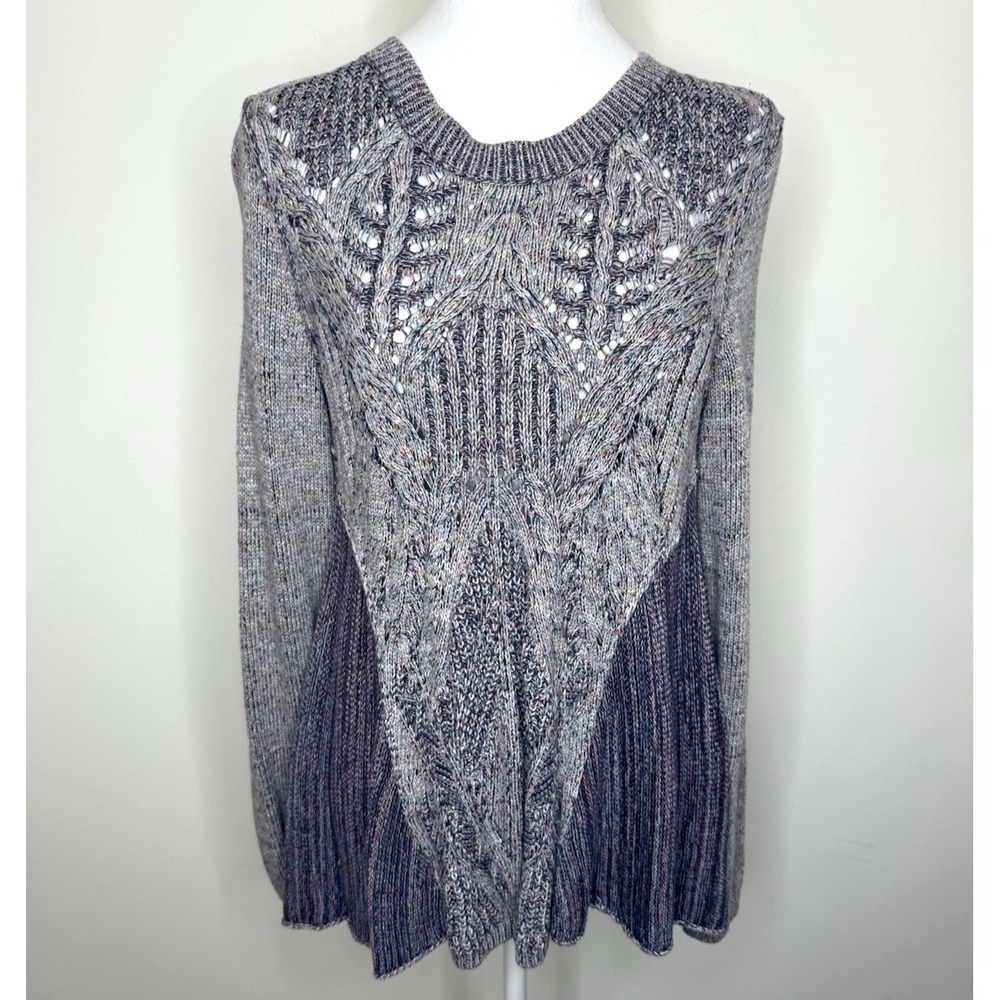 Anthropologie Moth Sweater Womens S‎ Purple Cable Knit Back Zip Pullover Swing